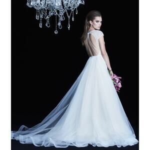 NWT PALOMA BLANCA Chantilly Lace Keyhole Tulle Wedding Dress Natural 4762 12